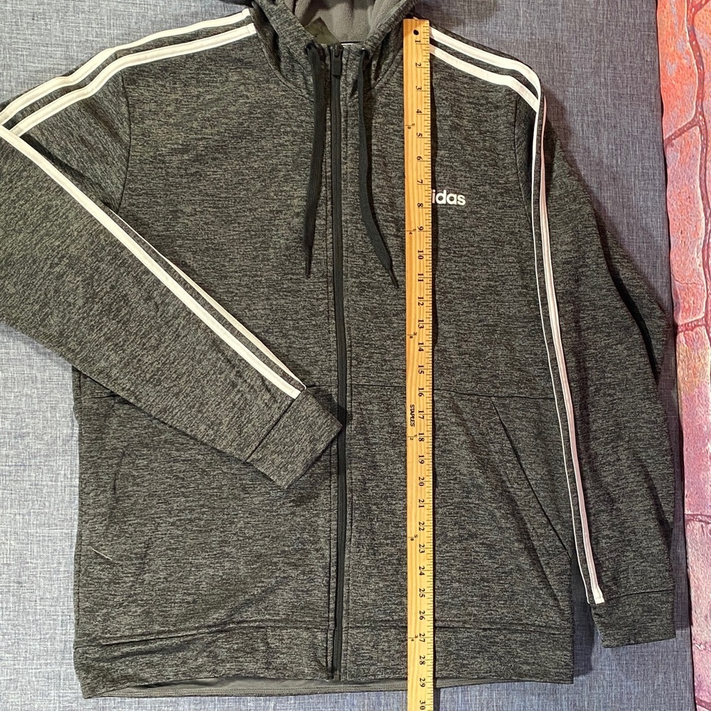 Adidas ClimaWarm Full-Zip Hoodie Men’s Large Gray Athletic 3-Stripes Sportswear - Picture 11 of 12